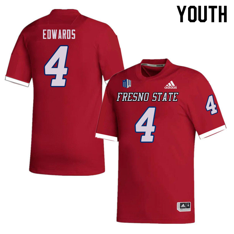 Youth #4 Emoryie Edwards Fresno State Bulldogs College Football Jerseys Sale-Red